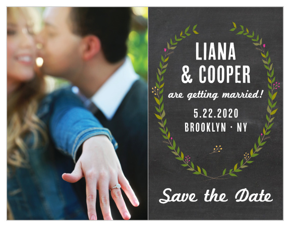 With a beautiful picture of yourselves on the left and the wedding information on the right of our Chalkboard Wreath Save-the-Date Magnets, the recipients of these magnets will be absolutely awestruck.