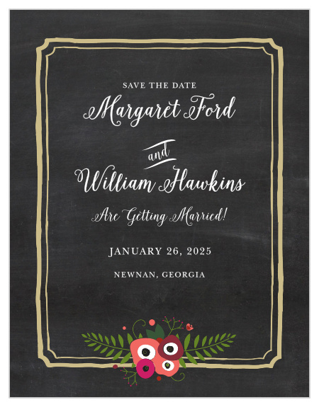 Your guests will be certain to mark their calendars after they receive our beautiful Chalkboard Blossom Save-the-Date Magnets.