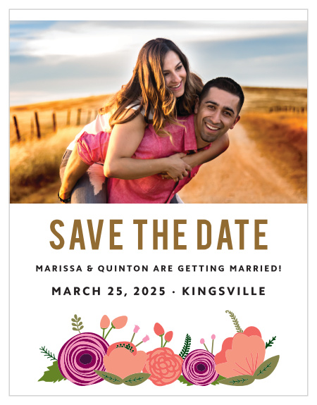 Our Bold Blooms Save-the-Date Magnets feature a gorgeous picture of the two of you as their primary focus.