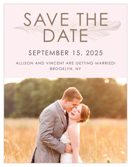Ensure that your friends and family know when your wedding will be using the Light As A Feather Save-the-Date Magnets.