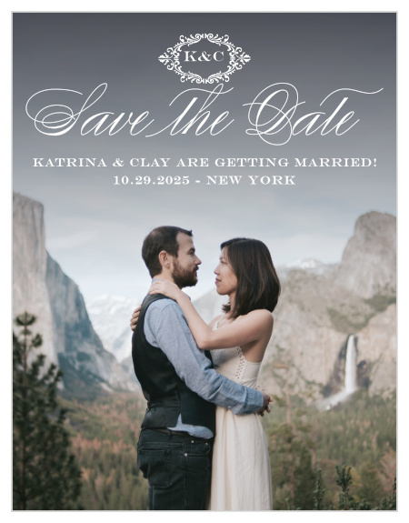 Elegant, swirling calligraphy, a victorian styled emblem, and your gorgeous engagement photo makes the Lace Couture Save-the-Date Magnets an irresistible choice! 