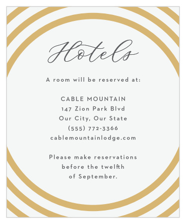 Let out-of-town family and friends know where you have booked a block of rooms with our Modern Circles Accommodation Cards.