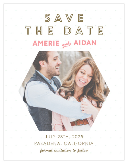 The Geometric Love save-the-date magnets are part of the Love vs Design collection by Basic Invite.