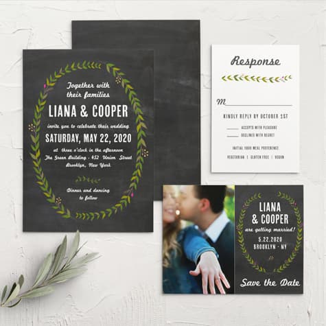 Chalkboard Wreath Wedding Invitations