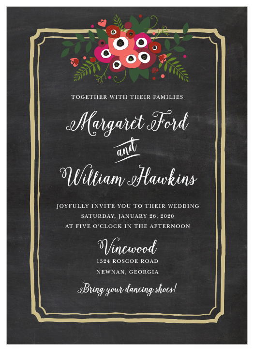 Dust off your address book and send out our Chalkboard Blossom Wedding Invitations to every loved one.