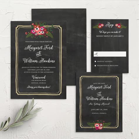 Chalkboard Blossom Wedding Invitations