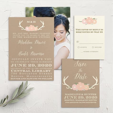 Blooming Antlers Wedding Invitations