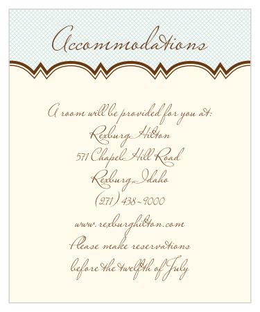 Use our Scalloped Frame Accommodation Cards to let your guests know where you've arranged for them to stay while in town for your event! 