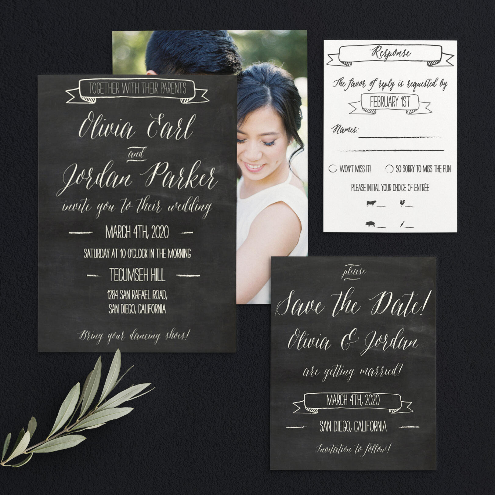 Chalkboard Lettering Wedding Invitations