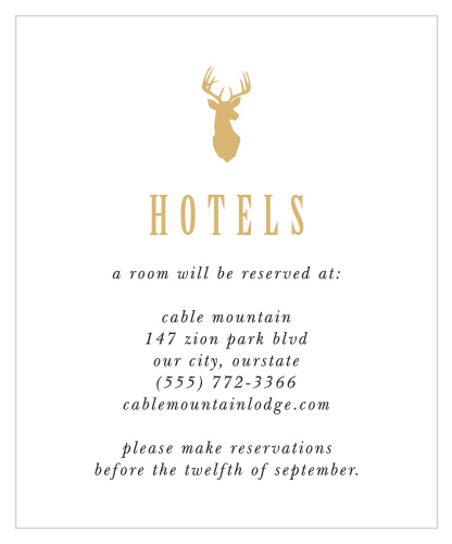 Suggest your favorite local hotels to out-of-town friends and family with our Camo & Antlers Accommodation Cards.