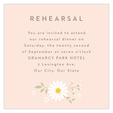 Practice makes perfect! Gather loved ones together the night before your wedding with our Summer Daisy Rehearsal Cards.
