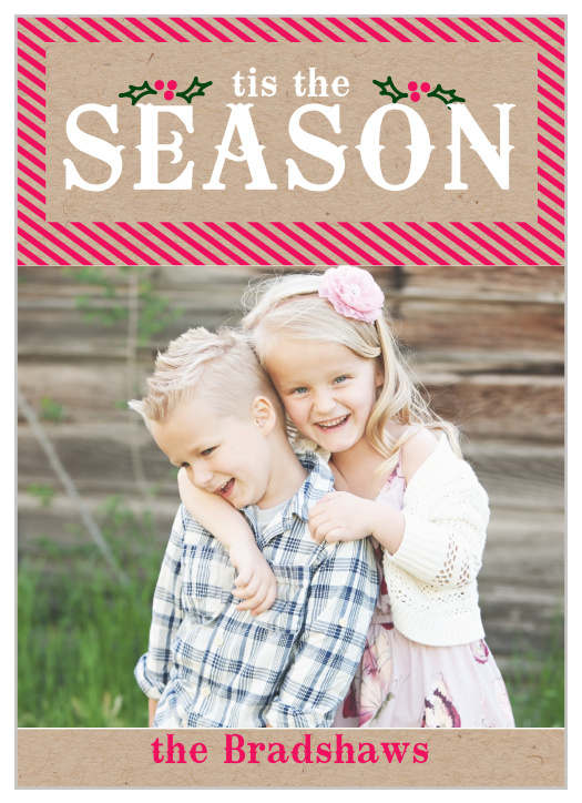 The Bright Stripes holiday has the perfect spot for almost any photo right below a beautifully done title surrounded by holly.
