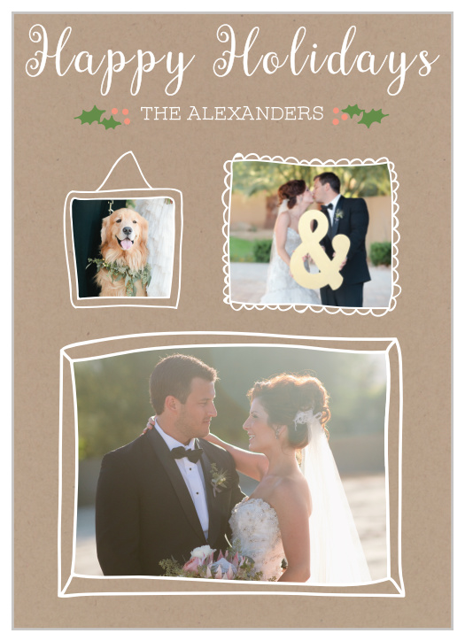 The Deck The Halls Christmas card is a photo card with a kraft background and space for 3 of your favorite photos.