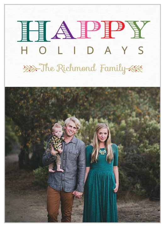 The Rustic holiday cards are have a faint burlap background at the top of the card that helps accent your wording with plenty of room below for your favorite family photo.