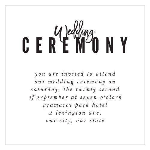 Invite your closest loved ones to attend your big moment, with our Sweet Simplicity Ceremony Cards!