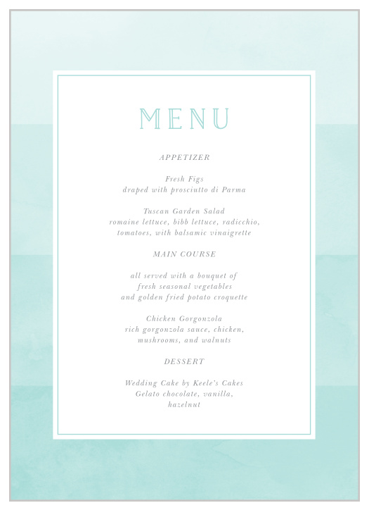 Our Blue Skies Wedding Menus let family and friends know what delicious foods will be served on your big day. 