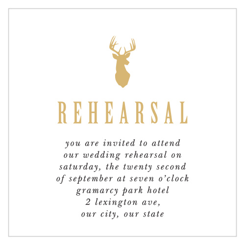 Bring family and friends together the night before the wedding with our Camo & Antlers Rehearsal Cards to ensure it goes off without a hitch!