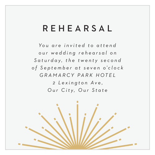 Make sure that your closest family and friends know that they are invited to your pre-wedding celebrations, using our Ornamental Badge Rehearsal Cards!