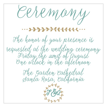 The Back to Nature ceremony cards offer a simple, elegant way to invite guests to the big event.