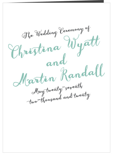 The Float Away wedding program is a perfect fit with the matching wedding invitation set.