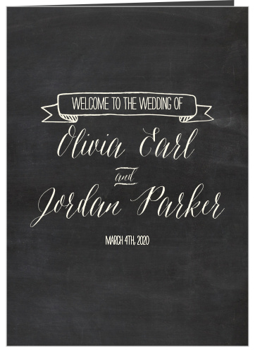 The Chalkboard Lettering wedding program is a beautiful way to outline your wedding, especially when coupled with the matching Chalkboard Lettering invitation suite.