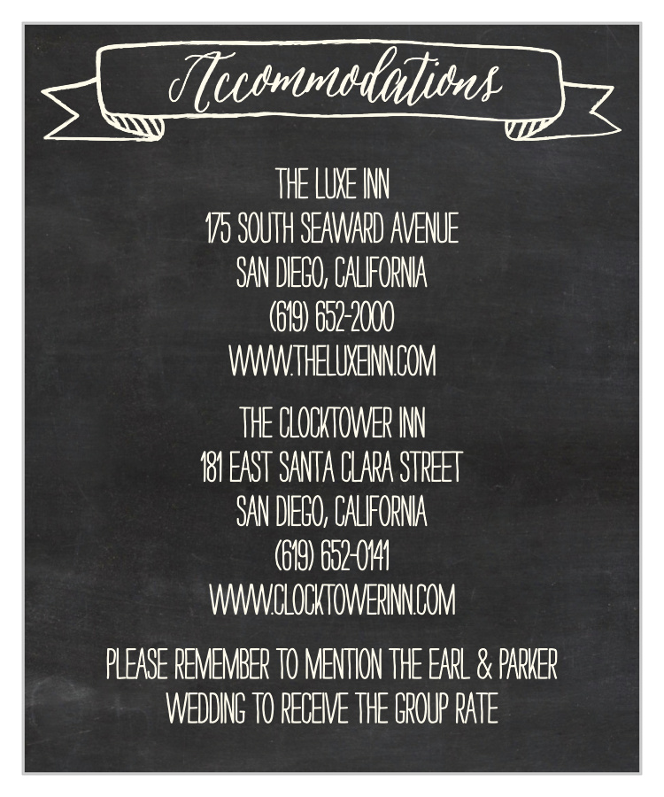 Chalkboard Lettering Accommodation Cards