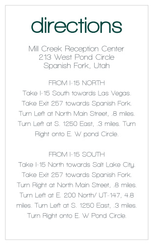 One size fits all directions card.