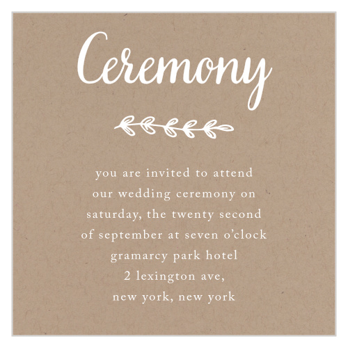 Get all the important people to your wedding ceremony with the Rustic Country ceremony cards from the Love vs. Design collection by Basic Invite!