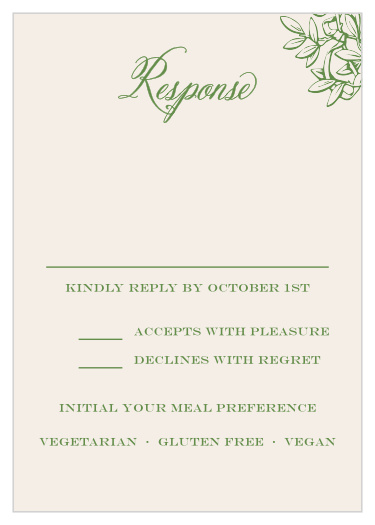 Collect RSVPs elegantly with the Classical Gardens Response Cards. 