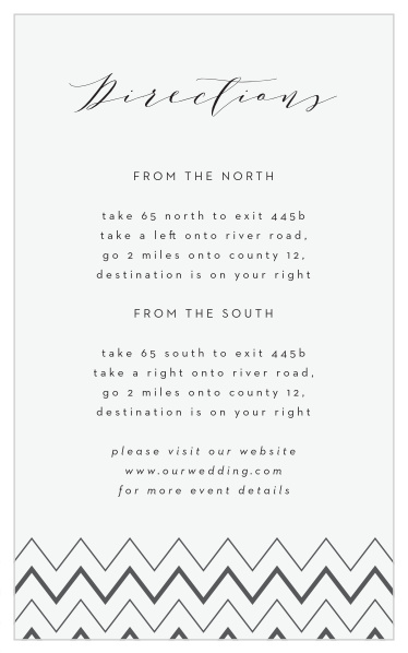 Family and friends will have no issue finding their way to your wedding venue with the help of our Chevron Ornamental Frame Direction Cards.