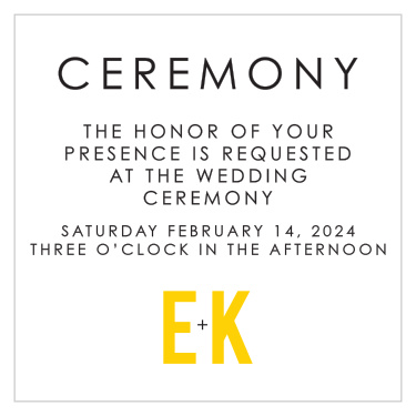 Get everyone to your wedding ceremony with the Your Initials Ceremony cards from the Your Initials Invitation Suite.