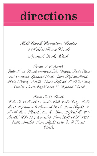 One size fits all directions card.