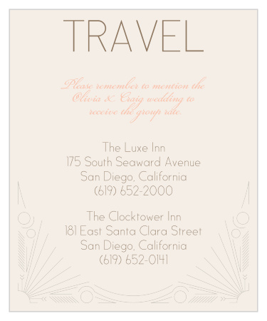 Make things too easy for your guests by providing them with this fully customizable Accommodation card from the Framed Art Deco Invitation Suite.
