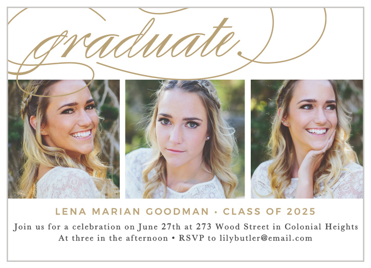 With clean lines and elegant script, the Graceful Grad Graduation Announcement is a refined way to announce your graduation day to friends and family. 