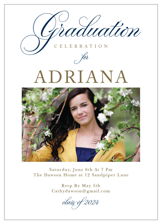 This chic and elegant Graduation Script Graduation Announcement is perfect to announce the celebration of your achievements. This is a big step in your life and this card can be truly customized to show who you are. 