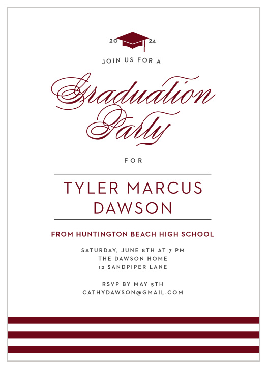 Cap & Stripes Graduation Party Invitations are a trendy yet timeless design.