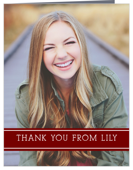 The Grad Stats Graduation Thank You Card allows your picture to be the center. It's short, sweet and too the point. Sometimes simplicity is key.