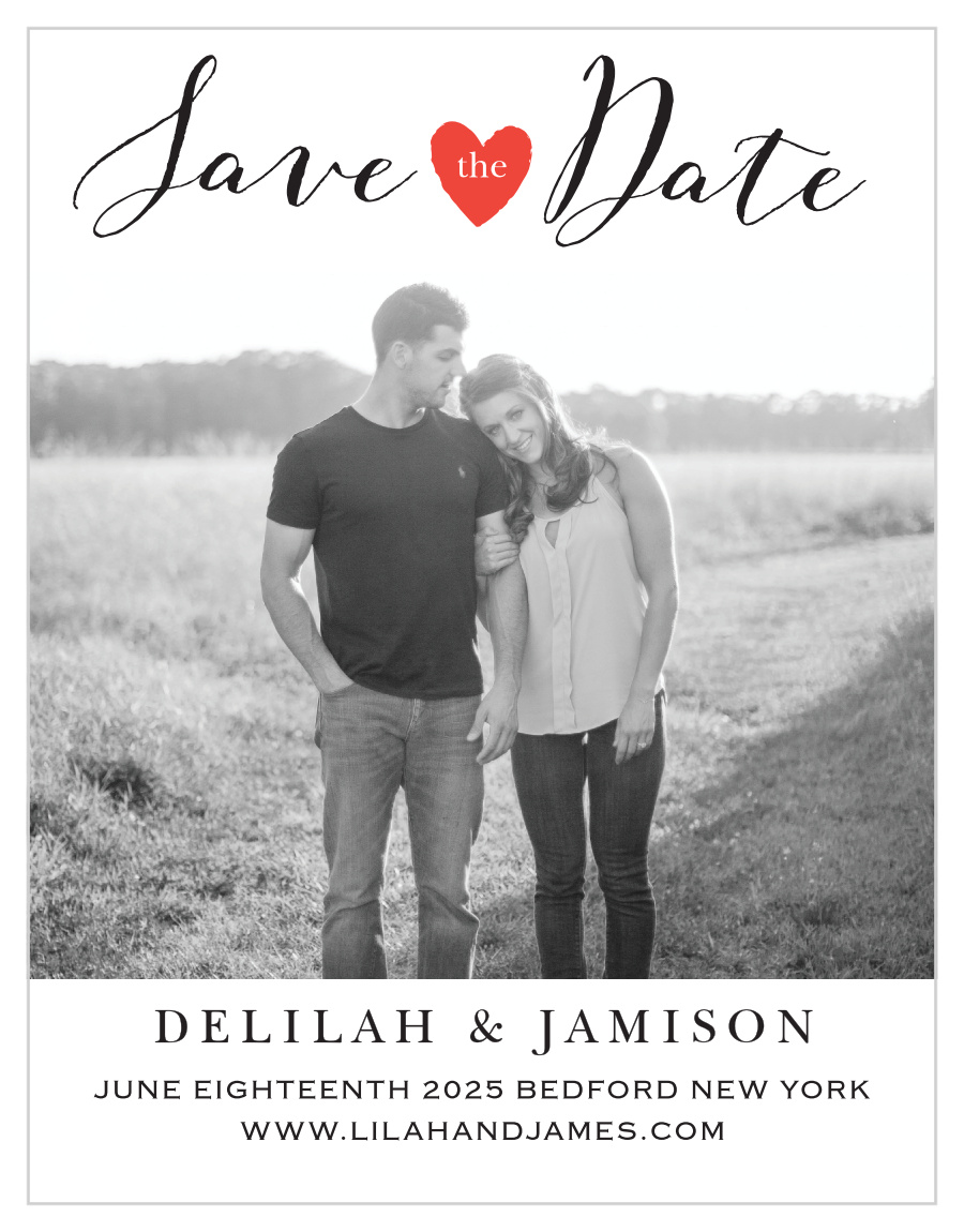 Script Heart Save the Date Cards