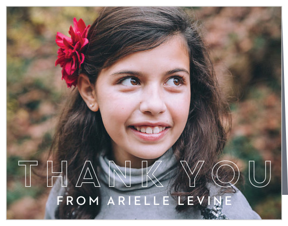 Wrap up your perfect Bat Mitzvah experience with the Our Star Thank You cards. Express your gratitude to all your family and friends with a personalized Thank You card. Upload your photo and customize it to be your own!