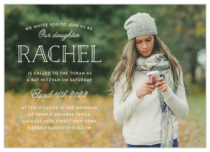 Take pride in your upcoming Bat Mitzvah with the Photographic Bar Mitzvah Invitations.