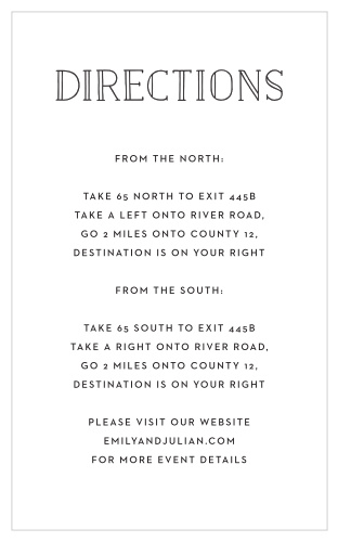 The whimsical yet sophisticated Type Frame Direction Card will ensure guests easily find your wedding venue.