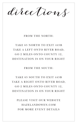 The Script Heart Directions Cards are charming typographic enclosure cards designed to aid guests find your wedding venue as clearly as possible.