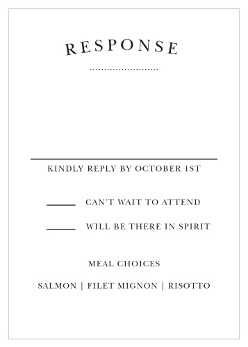 Ask for your guest Response with the Elegant Vintage RSVP card. With the funky font used on this invitation suite it is sure to set the tone for your big day!