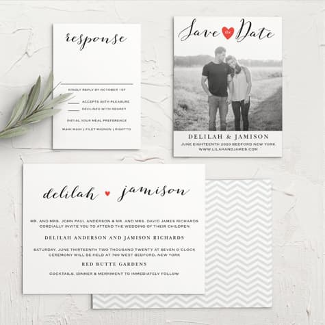 Script Heart Landscape Wedding Invitations