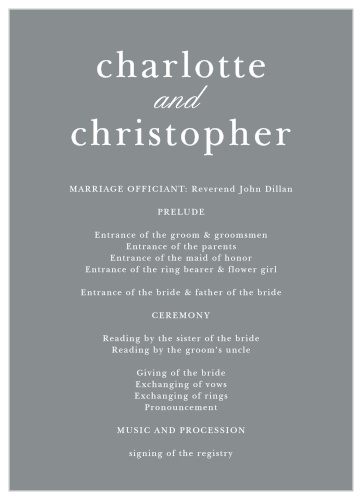 Plan ahead to keep your wedding on track with the Sophisticated Typography Wedding Program. This elegant design features the clean typography of the Sophisticated Typography wedding stationery suite. Change the color and font options to make this program reflect your own unique style.