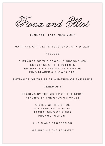 Delicate and refined, the Sweetheart Script Wedding Programs will help you enjoy your big day by keeping all the small details organized for you and your guests. You can have even more control by customizing your cards with our seemingly endless color and font options.