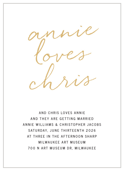 Simply chic is the best way to describe the Brush Script Foil Wedding Invitations.