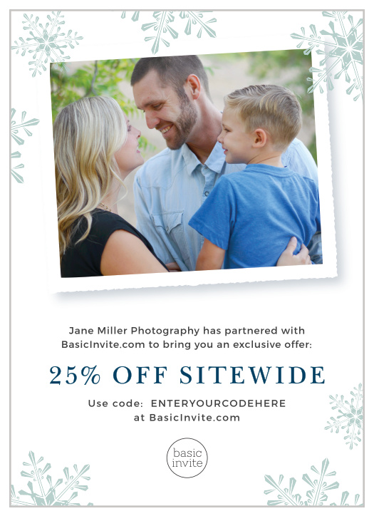 This partner card design includes customizable text and a location for a large photo upload. The back of this card includes our color guide, complete with printed swatches of our current color offerings.
Important
We ask that you do not order more than a 1 month supply to help minimize waste. You can always order more, and they will always arrive within a week.