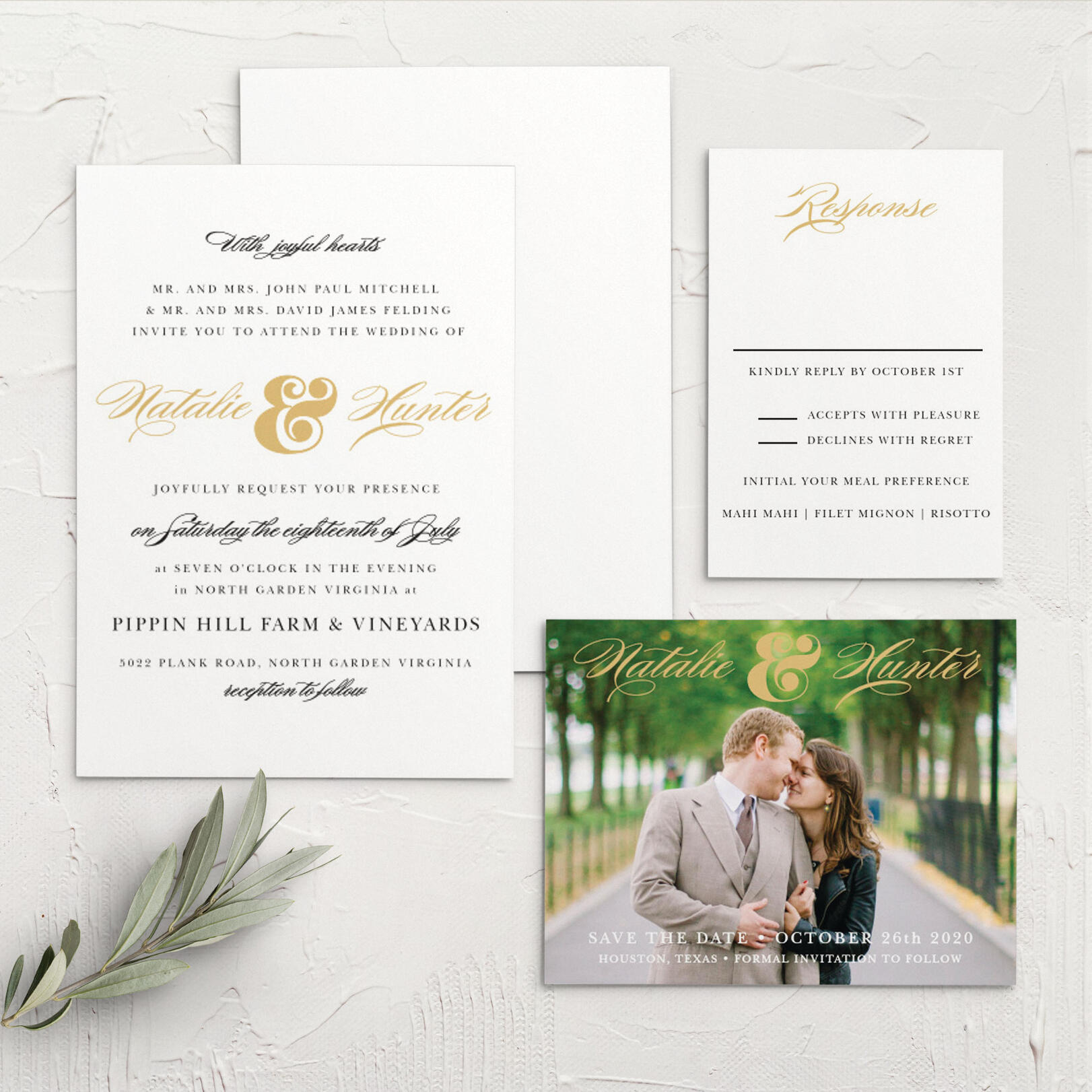Minimal Ampersand Foil Portrait Wedding Invitations