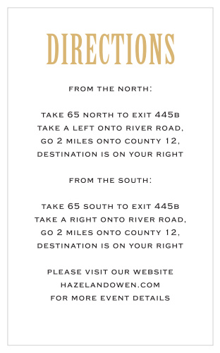 Use the Antique Elegance Foil Direction Cards as a thoughtful way to ensure guests find your venue.